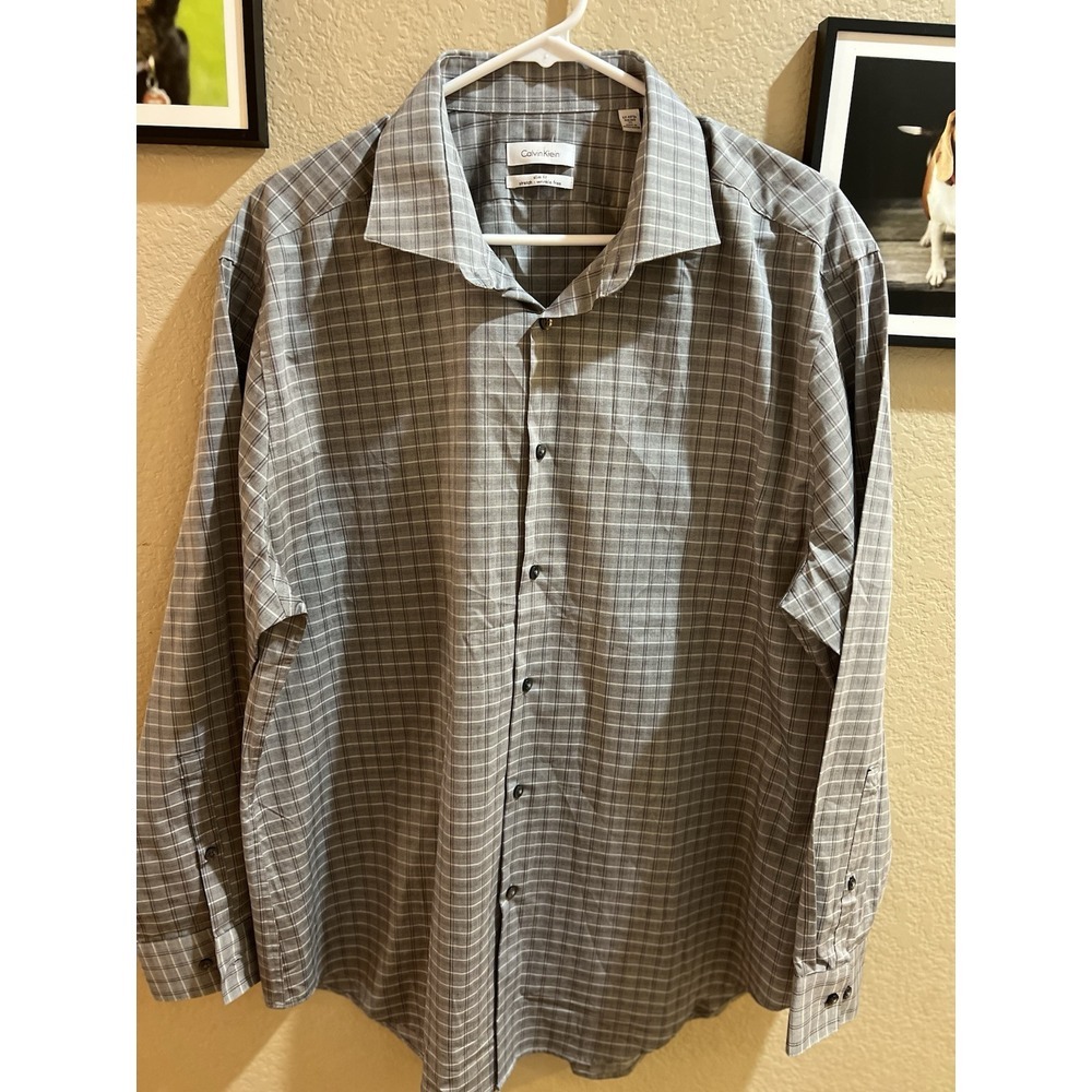 Calvin Klein Mens Button Up Shirt 17-17.5 (32/33) Slim Fit‎ Stretch Shirt